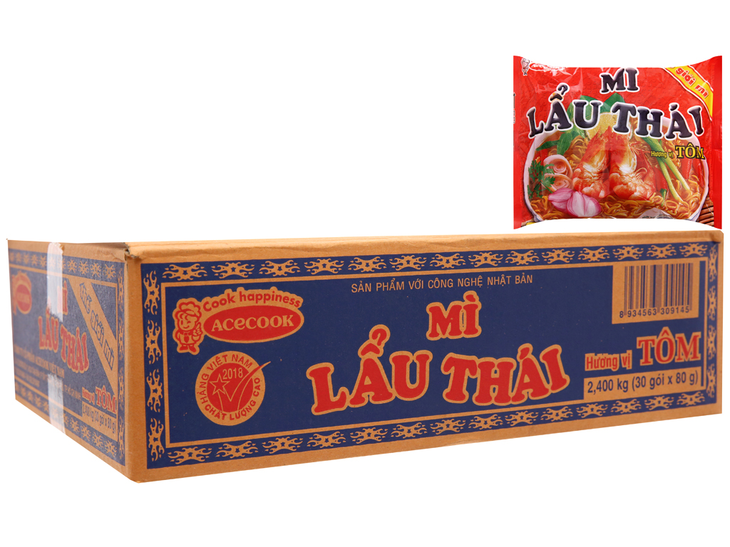 Mì Lẩu Thái hương vị Tôm gói 80g Thùng 30 gói